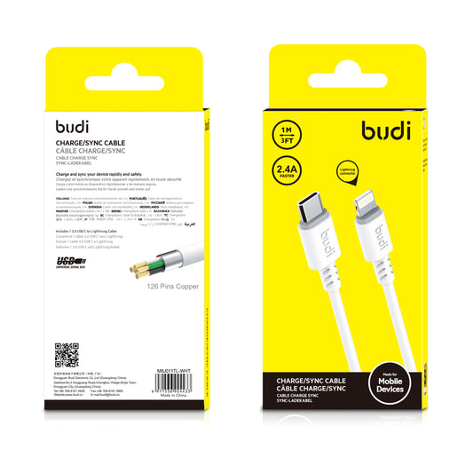 1M Budi PD 2.4A Type-C to iPhone Fast Cable