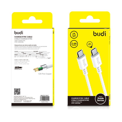 1M(3.3FT) BUDI PD 2.4A TYPE-C TO TYPE-C FAST CABLE