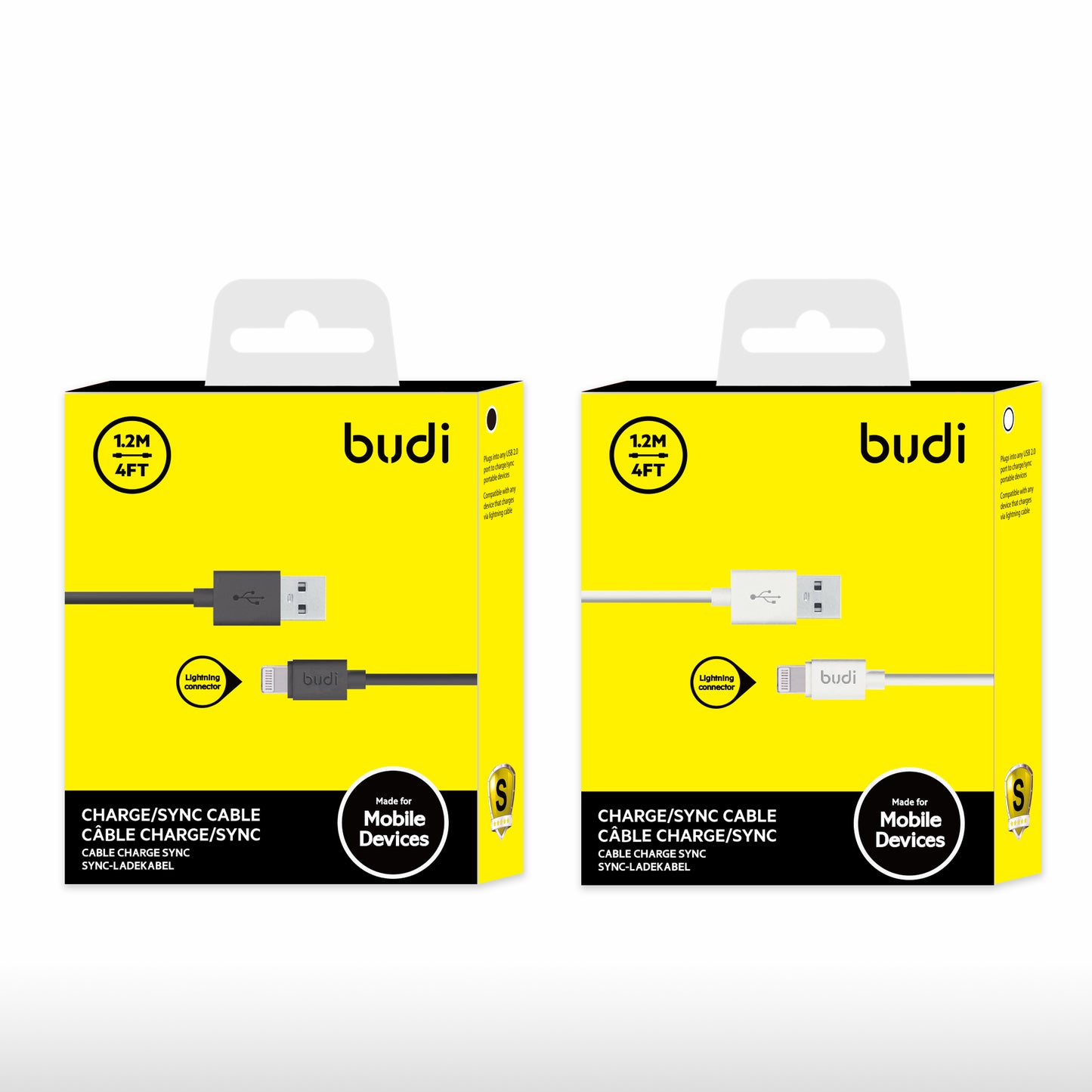 1.2M(4FT) BUDI 2.4A FASTER CABLE FOR IPHONE IN WHITE AND BLACK COLOUR