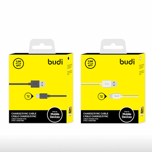 Budi 2.4A Faster MICRO Cable (1.2m / 4ft) - White and Black