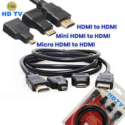 3-in-1 HDTV Cable - Mini HDMI to HDMI, Micro HDMI to HDMI, HDMI to HDMI (1.5m)