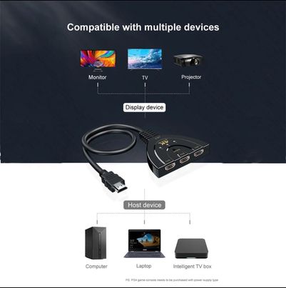 4K 2K Mini 3-Port HDMI-Compatible Switch - 4K Switcher Splitter with 1080P Support, 3 Input 1 Output Port Hub for Xbox, PS4, DVD, HDMI, PC, Laptop, TV