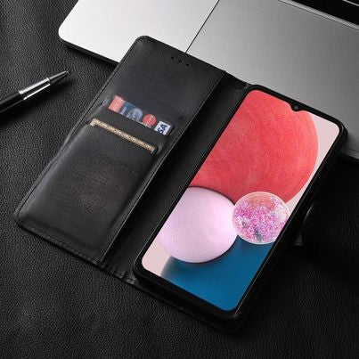 SAMSUNG Leather Wallet Case with Flip Cover, Magnetic Closure, and Card Holder - Black PU Leather