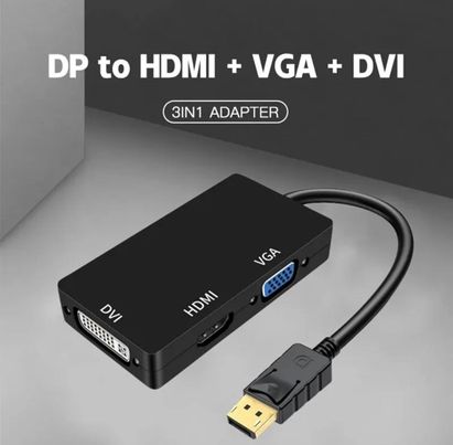 DisplayPort (DP) to DVI, VGA, HDTV (HDMI) 3-in-1 Adapter Converter