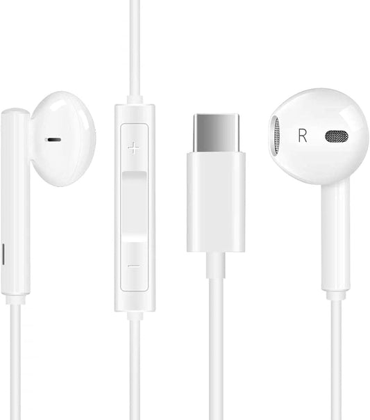 USB-C In-Ear Earphones with Mic & Volume Control, Hi-Fi Stereo Wired Earbuds: