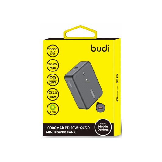 Budi Super mini Power bank Specifications: - Capacity: 10000mAh - Type-C : 22.5w PD port - USB A : 3.0 Quick Charge - Super mini & Light weight - Fast Charging