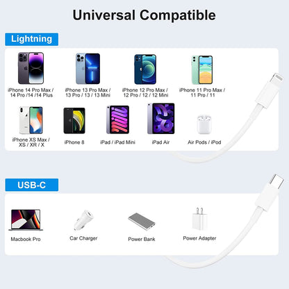 Fast Charging 1M USB C to iPhone Charger Cable Data Lead (White)