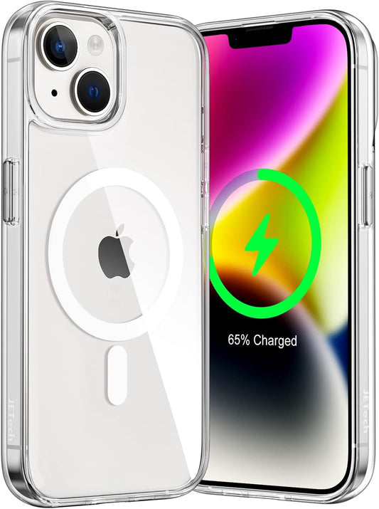 Magnetic Case for iPhone  Compatible with Mag Safe Wireless Charging, Shockproof Phone Bumper Cover, Anti-Scratch Clear Back (Clear)