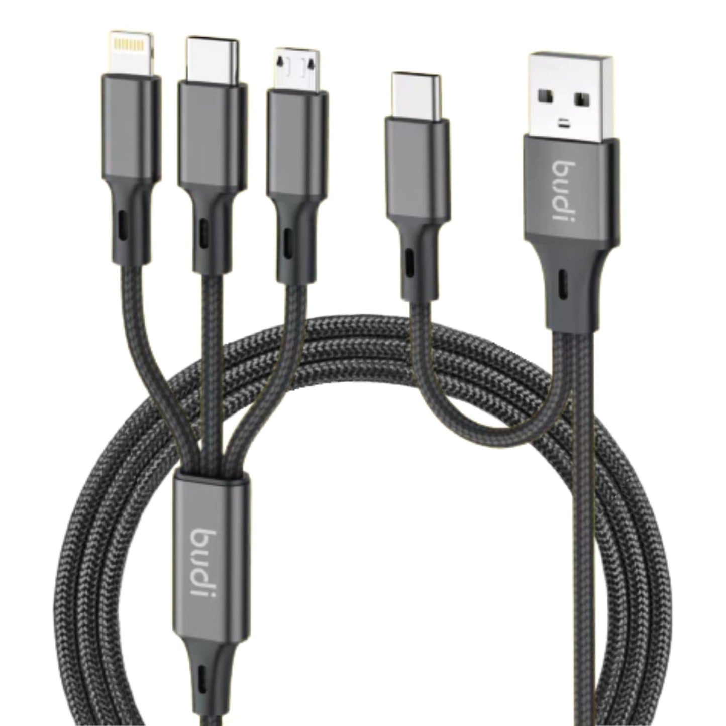 Budi 6-in-1 Universal Multi Charging Cable - USB A/C to Lightning/Micro USB Connectors