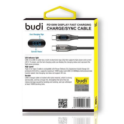 Budi PD100W Type-C to Type-C Charging Cable with LED Indicator and Zinc Alloy Braid, 1.5m for Mac book Pro/Air/Samsung , Huawei/Xiaomi