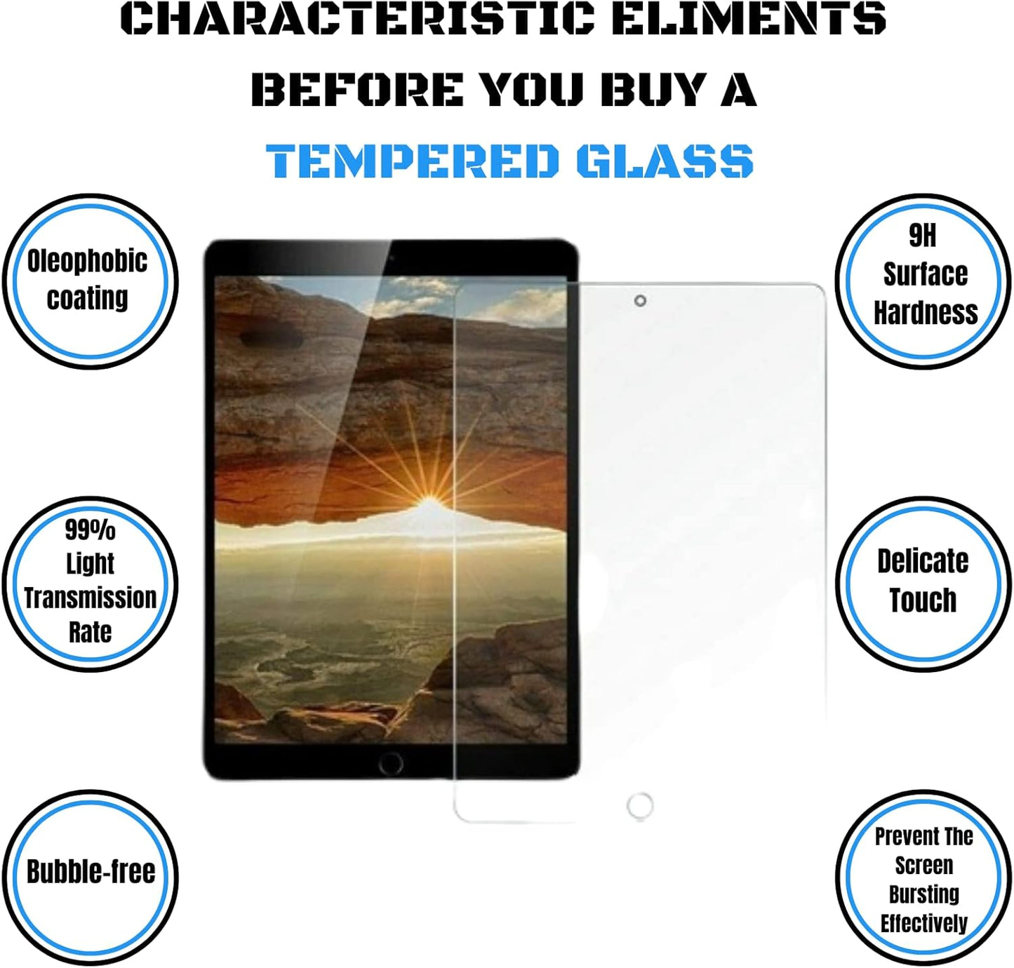 iPad Screen Protector: HD View Film, 9H Hardness, Bubble-Free Tempered Glass