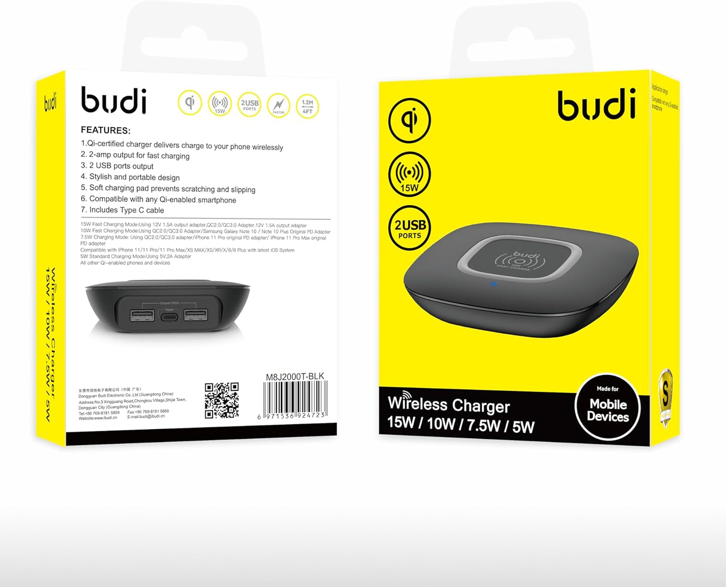 Budi - Wireless Charger 15W/10W/7.5W/5W - WL2000TB