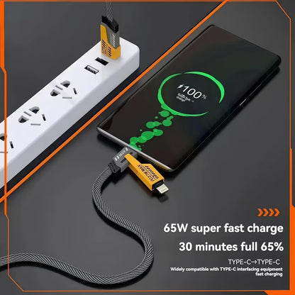 65W/27W 4-in-1 Flat Braided Charging Cable  [Fast Charging & Data Sync]