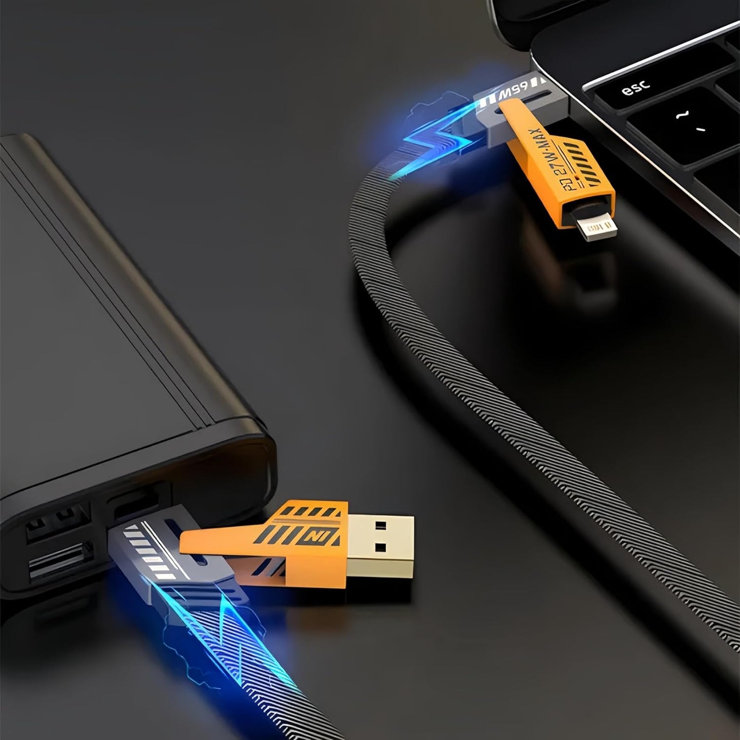 65W/27W 4-in-1 Flat Braided Charging Cable  [Fast Charging & Data Sync]