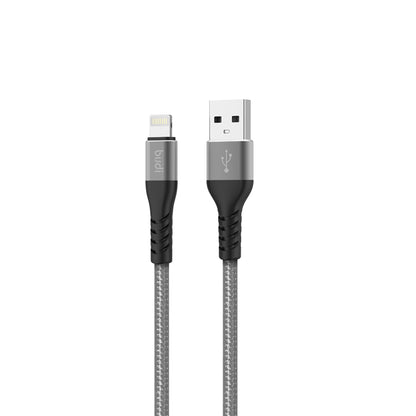 Budi 2m(6.6FT)  Nylon Braided for USB to IPHONE  Fast Charging Cable with Metal Case - Grey colour