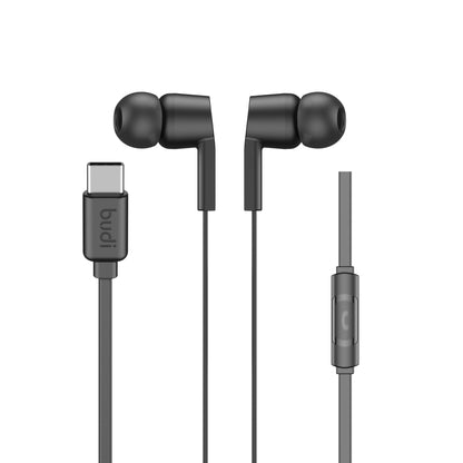 Budi Type-C Earphones with Remote and Mic (1.2m) - Black & White