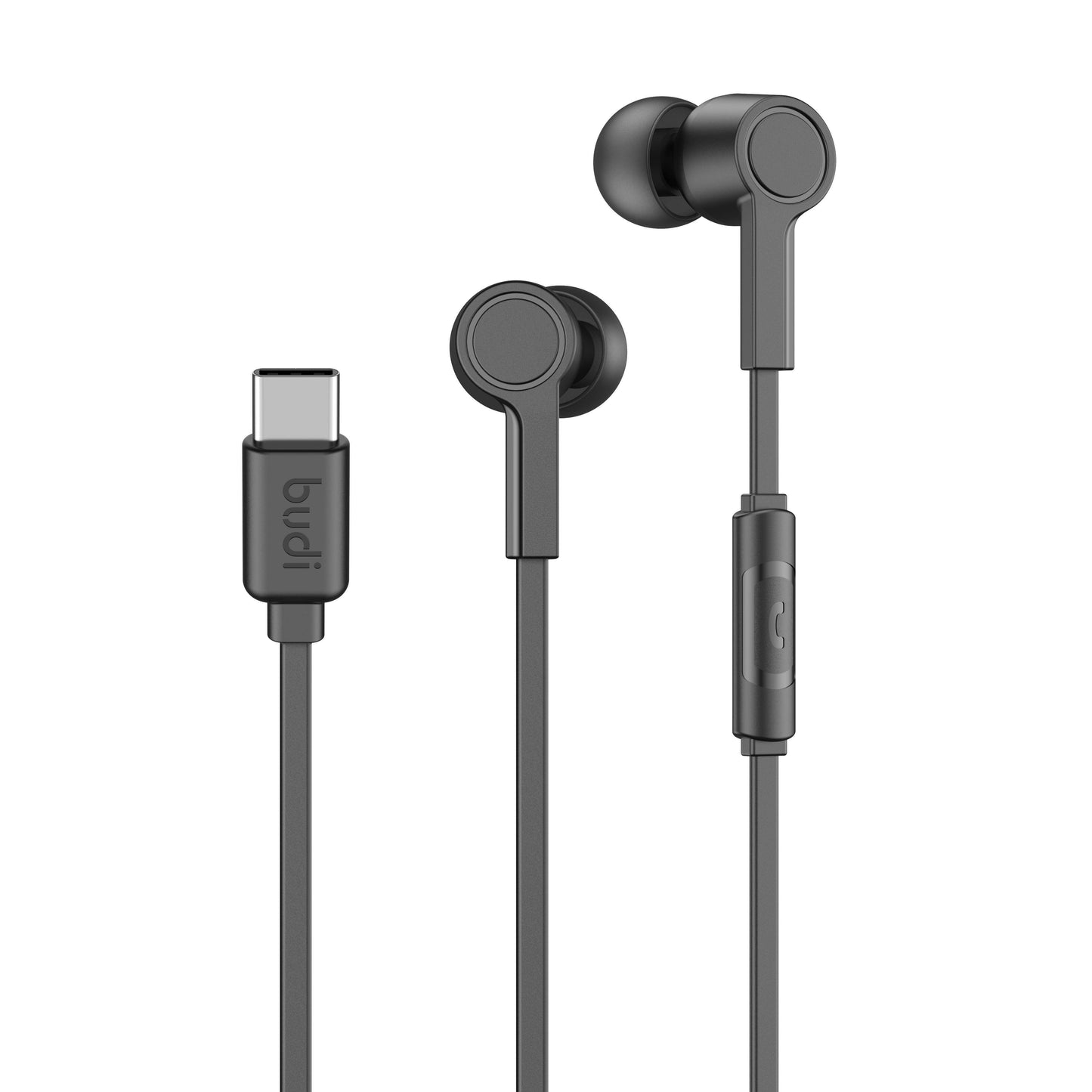 Budi Type-C Earphones with Remote and Mic (1.2m) - Black & White