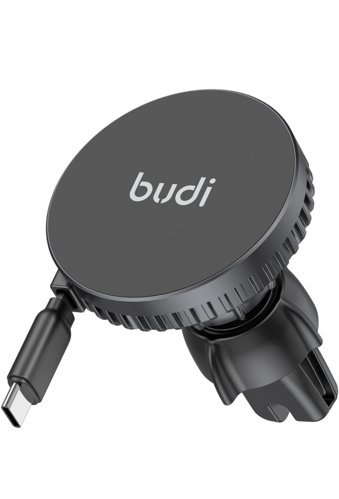 Budi - Universal Magnetic Wireless Car Charger and Holder - Windshield + Vent + Retractable 1m Cable