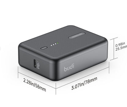Budi Super mini Power bank Specifications: - Capacity: 10000mAh - Type-C : 22.5w PD port - USB A : 3.0 Quick Charge - Super mini & Light weight - Fast Charging