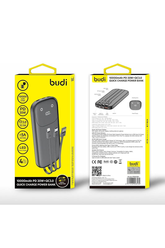 Budi 10000mAh PD 20W+QC3.0 Quick Charge Power Bank