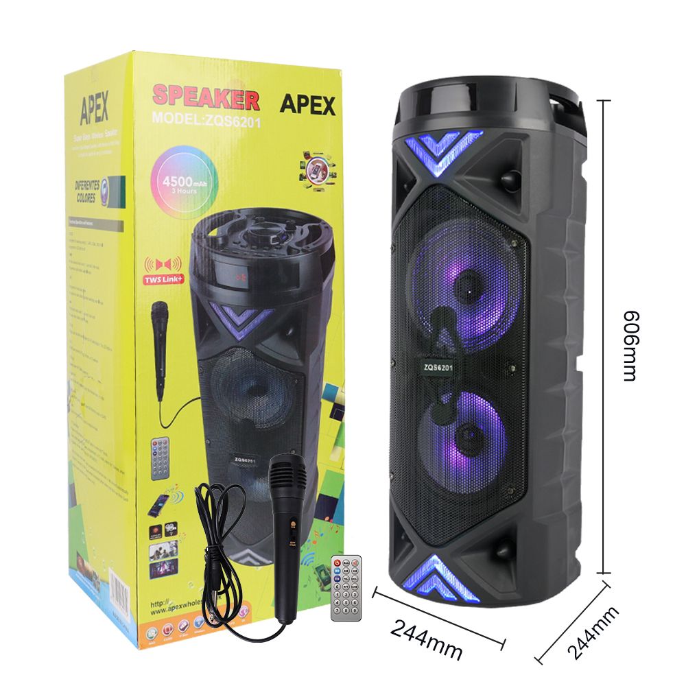 Super Bass Wireless Speaker with Wired Microphone (6.5 Inch x 2)