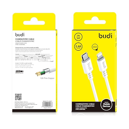 1M(3FT) BUDI 2.4A FASTER TYPE-C TO LIGHTNING CHARGING AND SYNC CABLE