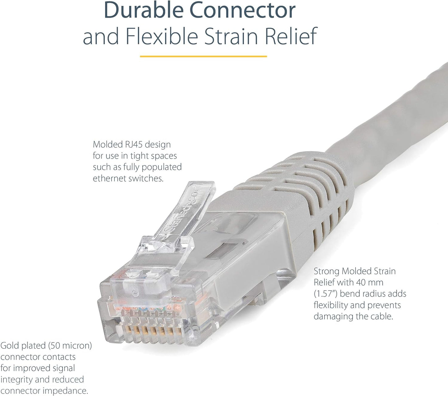 Gray CAT 6 Ethernet Wire -650MHz 100W PoE++ RJ45 UTP Molded Category 6 Network