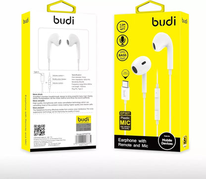 Budi - Earphones with Remote and Mic, USB-C Connector, White