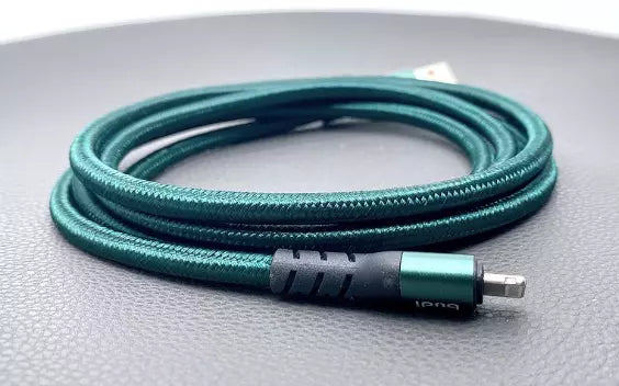 3A BUDI 1.5M USB TO LIGHTNING  Braided CHARGING AND SYNC CABLE IN GREEN COLOUR