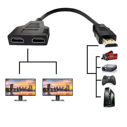 HDMI Splitter 1 In 2 Out Cable Adapter Converter 1080P Multi Display Duplicator