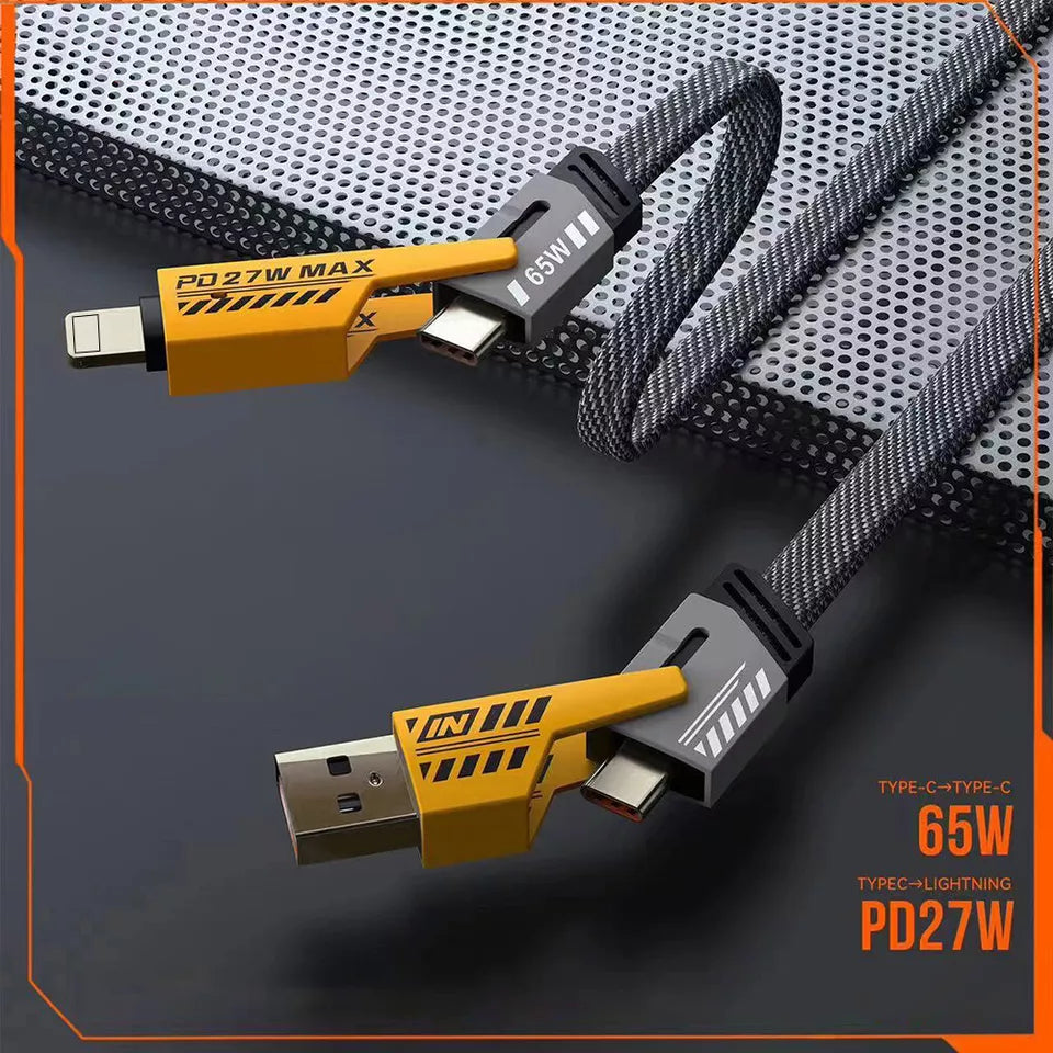 65W/27W 4-in-1 Flat Braided Charging Cable  [Fast Charging & Data Sync]